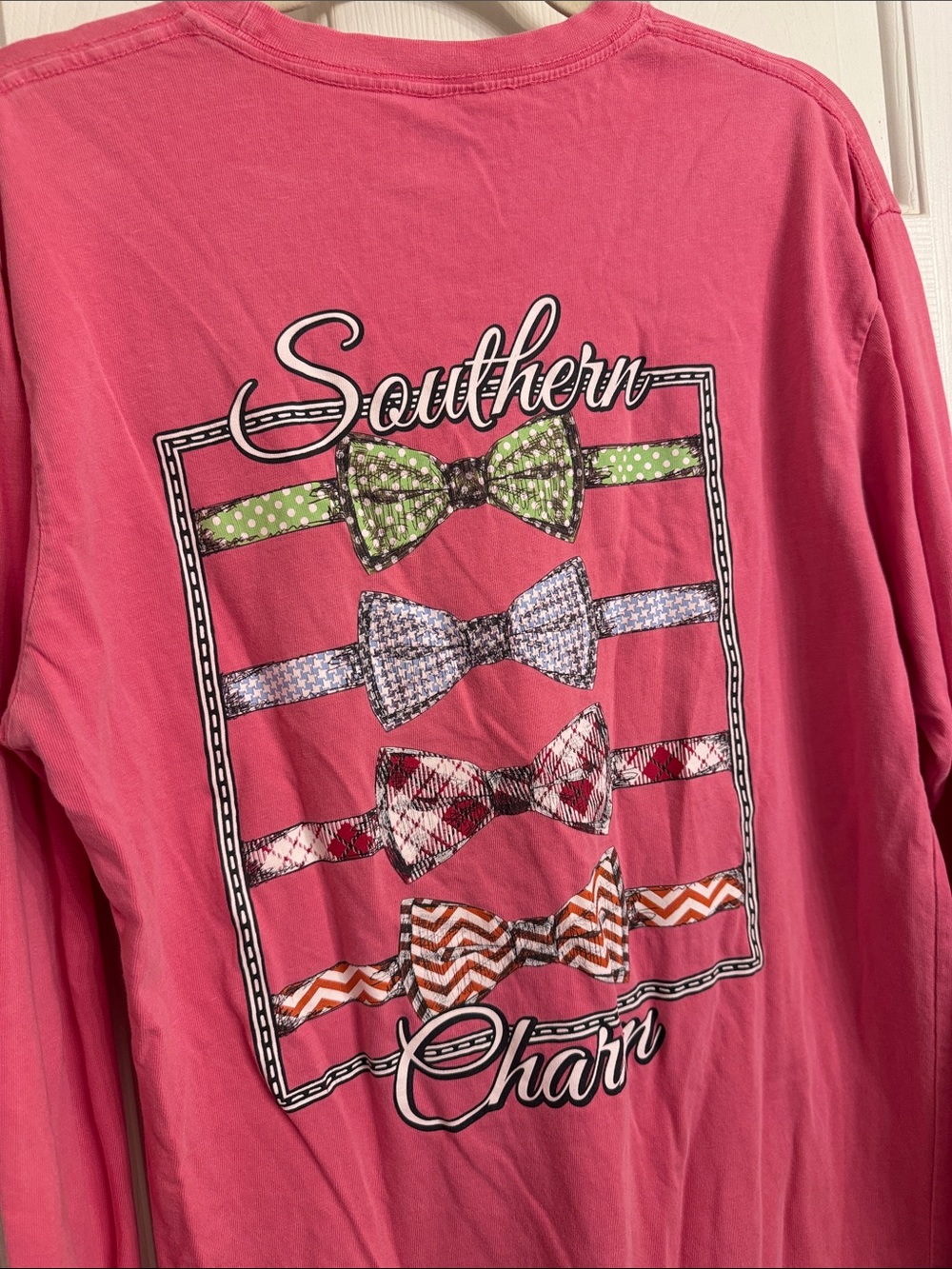 Pressbox Pink Long Sleeve Tee with Patterned Bow Graphic